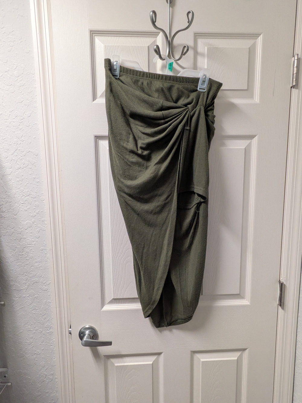 Olive Green Asymmetrical Draped Midi Skirt